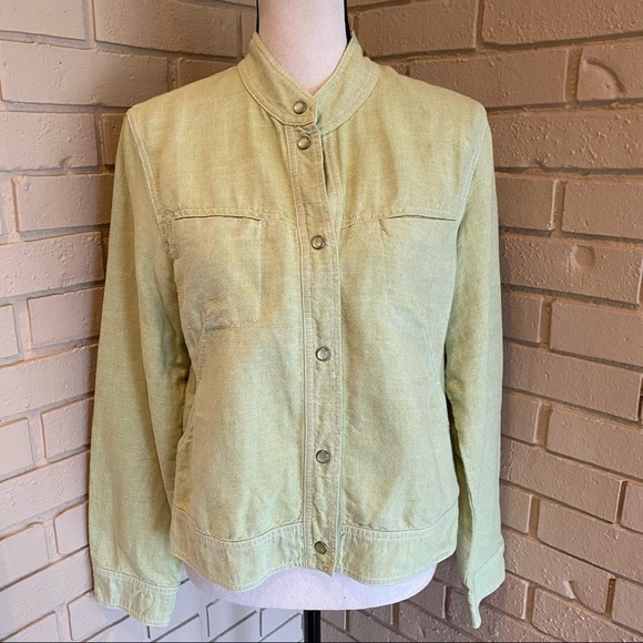 J. Jill Linen Jacket Neutral Green Pockets Snap Closure, Women's SZ Medium M - Picture 1 of 9